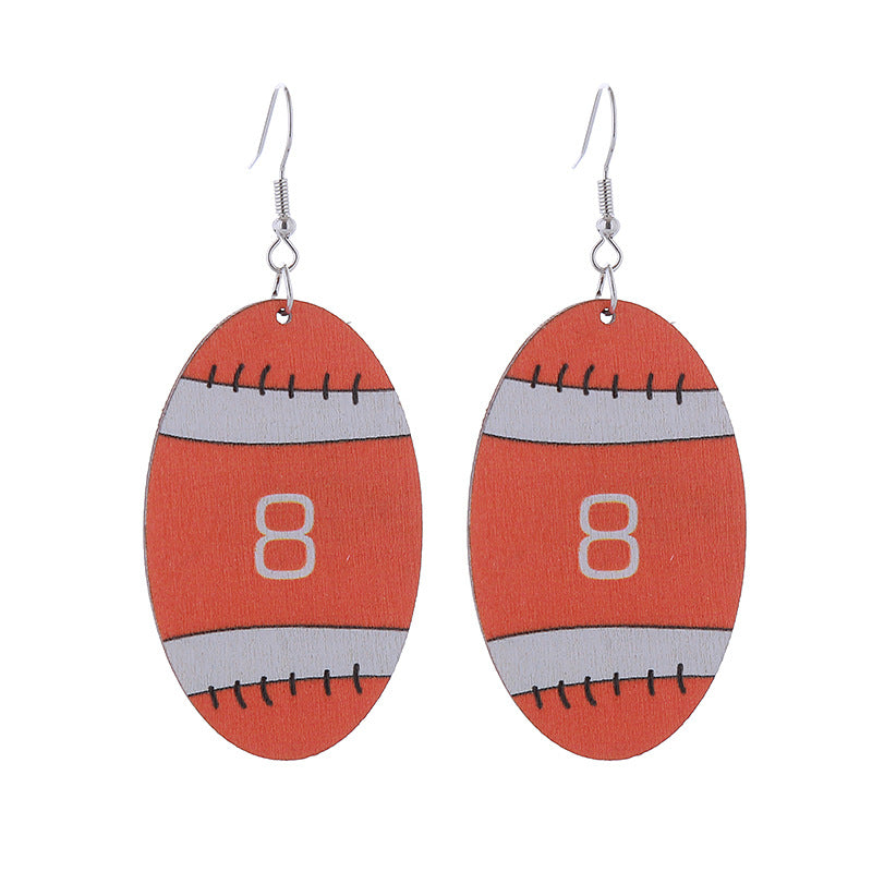 Wholesale Sports Style Super American Football Wooden Earrings